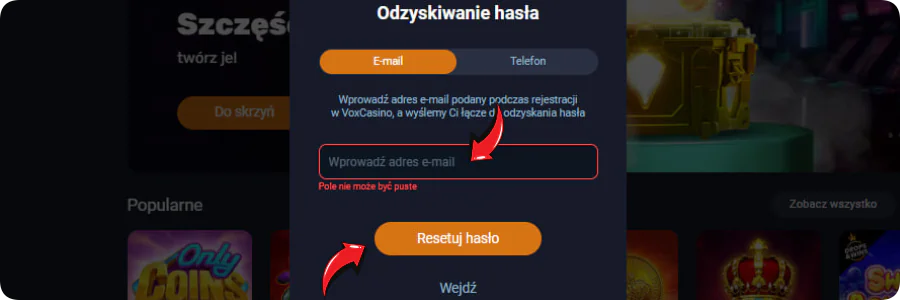 Vox Odzyskiwanie hasła
